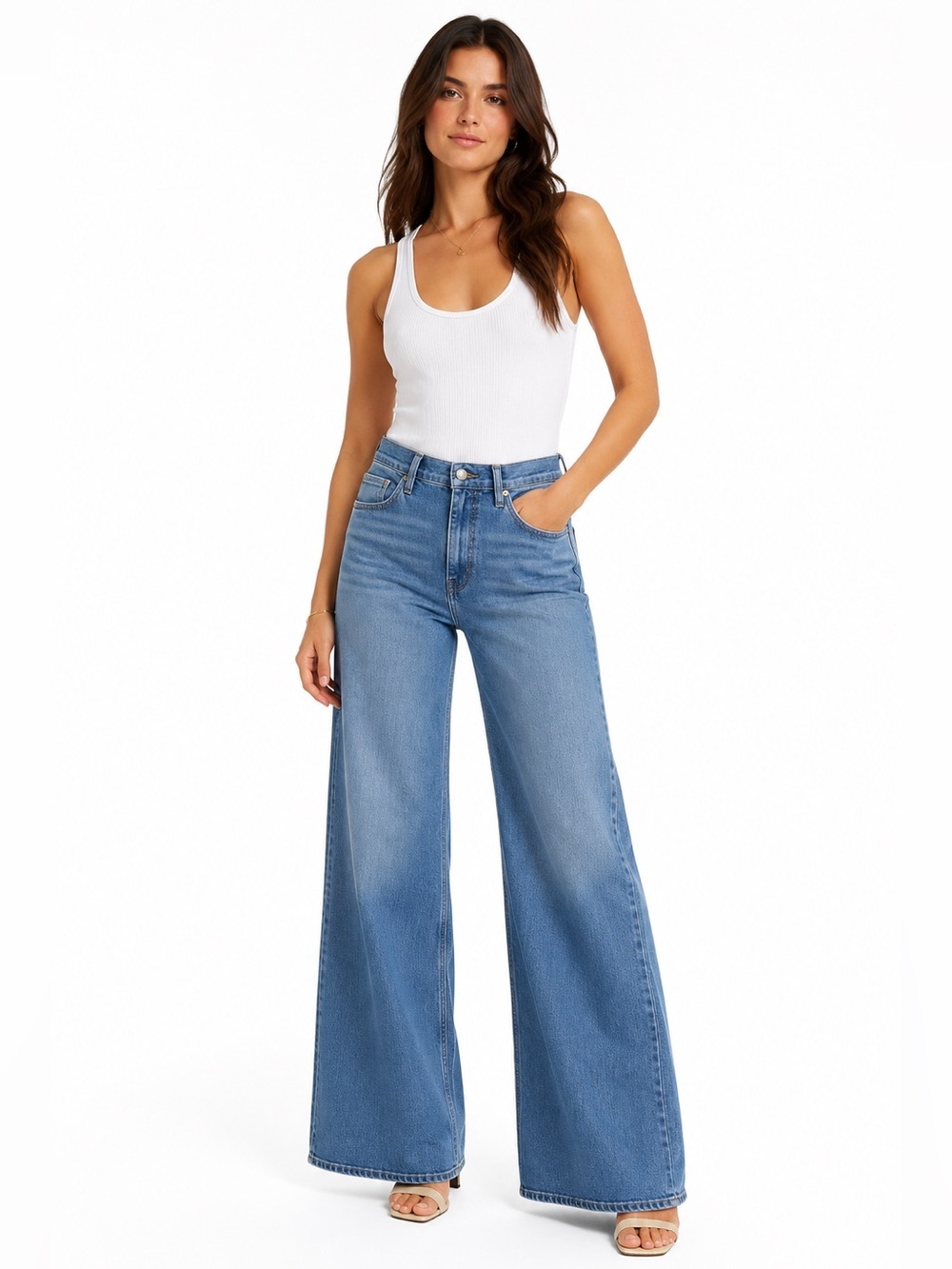 FRAME Geneva Wide Leg Jeans Size 28 High Rise Blue Stretch Denim